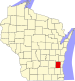 Harta statului Wisconsin indicând comitatul Washington