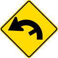 (PW-26) Curve between 90 and 120 degrees with minor road, to left
