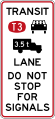 (R4-13) Signal bypass transit lane for vehicles carrying 3 or more persons and heavy vehicles exceeding 3500 kilograms