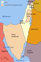 Die von Israel (gelb) im Sechstagekrieg eroberten Gebiete (beige)