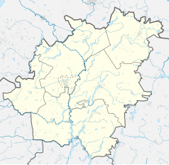 Mapa konturowa powiatu tucholskiego, blisko centrum na prawo znajduje się punkt z opisem „Okoninek”