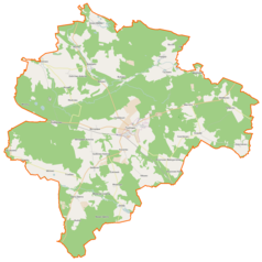 Mapa konturowa gminy Tychowo, po lewej nieco u góry znajduje się punkt z opisem „Modrolas”