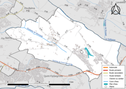 Carte en couleur présentant le réseau hydrographique de la commune