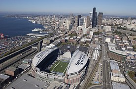 Seahawks Stadium (now Lumen Field) & skyline, 2002