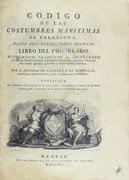 Código de las costumbres marítimas de Barcelona (1783), de Antonio de Capmany.