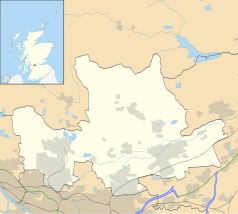 Mapa konturowa East Dunbartonshire, na dole nieco na prawo znajduje się punkt z opisem „Kirkintilloch”