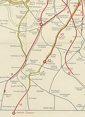 A coloured map shows proposed new railway routes superimposed in red on a map of existing railway lines