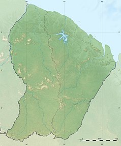 Mapa konturowa Gujany Francuskiej, po prawej nieco u góry znajduje się punkt z opisem „ujście”