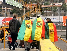 Personas con la bandera nacional en apoyo a las protestas.