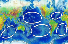 Karta prikazuje 5 krogov. Prvi je med zahodno Avstralijo in vzhodno Afriko. Drugi je med vzhodno Avstralijo in zahodno Južno Ameriko. Tretji je med Japonsko in zahodno Severno Ameriko. Od dveh v Atlantiku, je eden polobli.