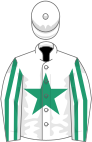 White, emerald green star, striped sleeves