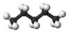 Ball and stick model of pentane