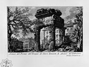 Le temple identifié au temple de Jupiter Tonnant sur une gravure du Piranèse, 1756.