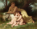 Jeune femme contemplant deux enfants qui s'embrassent (1861)