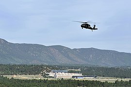 A U.S. Army UH-60 Black Hawk helicopter with the Colorado Army National Guard approaches a refueling point during firefighting efforts near Colorado Springs, Colo., June 12, 2013 130612-F-JM997-907.jpg