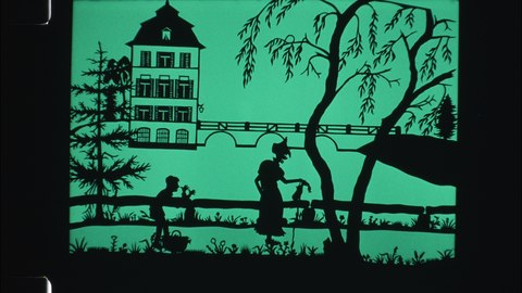 Szene aus dem Scherenschnitt-Animationsfilm Zwerg Nase von Edeltraud Engelhardt