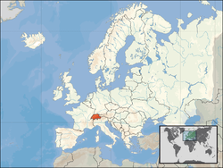  সুইজারল্যান্ড-এর অবস্থান (কমলা) on the European continent-এ (সাদা)