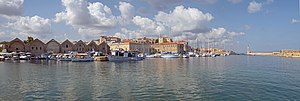 Thumbnail for File:Harbor, Venetian shipyards and Lighthouse in Chania. Crete, Greece.jpg