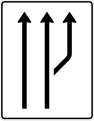 Zeichen 541-21 Aufweitungstafel; Darstellung ohne Gegenverkehr: zwei vorhandene und ein zusätzlicher Fahrstreifen rechts in Fahrtrichtung