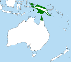 Mapka s rozšířením kakadua arového v Austrálii (zeleně)