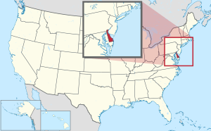 Map of the United States with ڊيلاويئر Delaware highlighted
