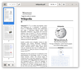 Evince 42.3 che visualizza il PDF della voce Wikipedia dalla Wikipedia in inglese