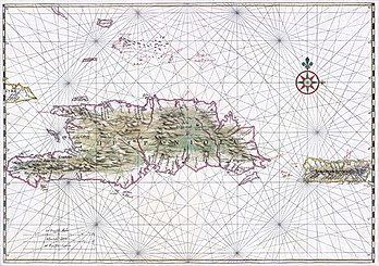 Carte marine du XVIIe siècle d'Hispaniola et du canal de la Mona. (définition réelle 8 594 × 6 055)