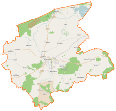 Mapa konturowa gminy Trzebiatów, po prawej znajduje się punkt z opisem „Gołańcz Pomorska”