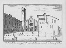 Marc'Antonio Dal Re, la Basilica di San Giovanni in Conca e sulla destra la Cà di Can come appariva nel XVII secolo