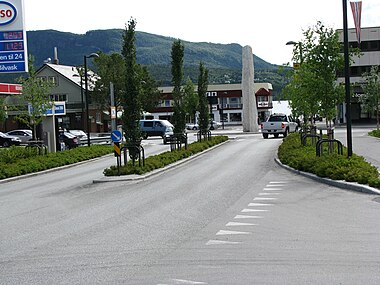 The E6 - Rv 80 road junction in the centre of Fauske