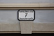Historic Hungarian/German street sign in Bratislava, Slovakia