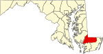 Mapa de Maryland con la ubicación del condado de Wicomico