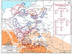 A Map showing the dispositions of the opposing forces on 31 August 1939 with the German plan of attack overlayed.