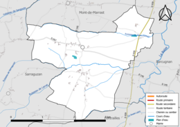 Carte en couleur présentant le réseau hydrographique de la commune