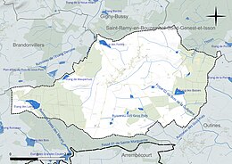 Carte en couleur présentant le réseau hydrographique de la commune