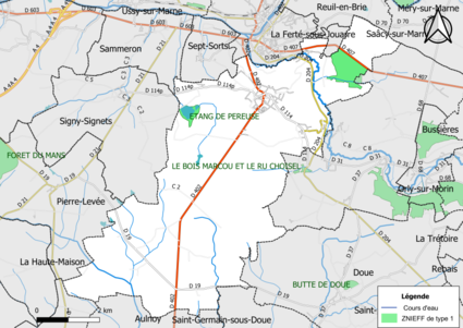 Carte des ZNIEFF de type 1 de la commune.