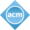 "acm" in blue circle with gray rim, surrounded by blue diamond