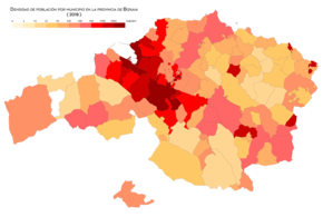 Densidad de población por municipio (2018)