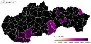 Počet potvrzených případů na 100 000 obyvatel podle okresů