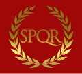 Drapea : Senatus populusque Romanus (El Senat ey el Peupe Romin).