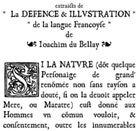 Defensa e ilustración de la lengua francesa, de Joachim du Bellay, 1549 (el manifiesto del grupo de poetas denominado la Pléyade).
