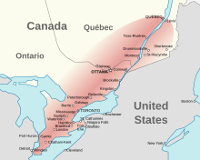 two colour map of Windsor area with towns along the St Lawrence river