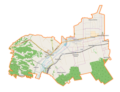 Mapa konturowa gminy Szczebrzeszyn, na dole znajduje się punkt z opisem „Lipowiec-Kolonia”