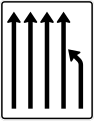 Zeichen 531-13 Einengungstafel; Darstellung ohne Gegenverkehr: noch vier Fahrstreifen links in Fahrtrichtung