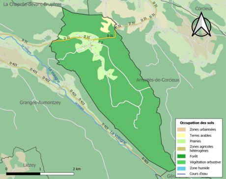 Carte en couleurs présentant l'occupation des sols.