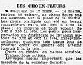 Article de journal évoquant la vente de la récolte des choux-fleurs à Cléder en 1937.