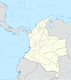 Mapa konturowa Kolumbii, w centrum znajduje się punkt z opisem „Manizales”