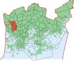 Kaupungin kartta, jossa Haaga korostettuna. Helsingin kaupunginosat