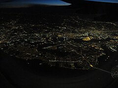 Aerial view of New York at night in 2018