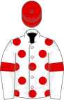 White, red spots, armlets and cap